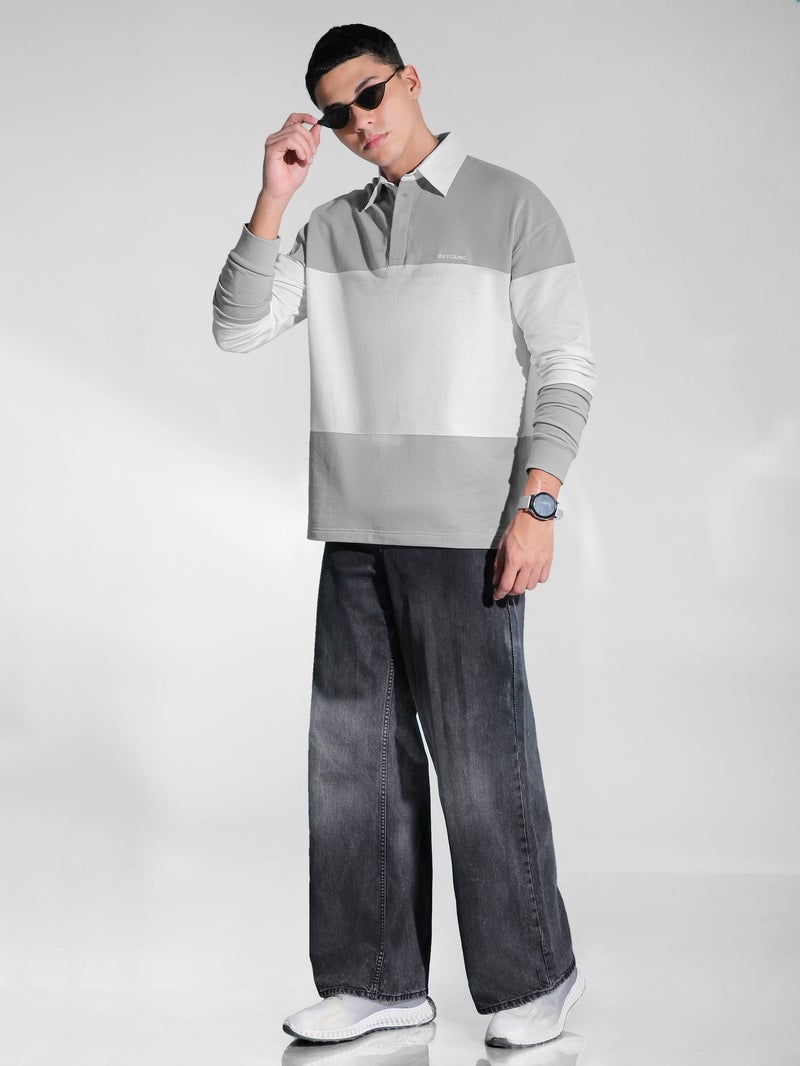 بيونغ سويت شيرت بولو مخطط باللون الرمادي الفاتح - Image 5