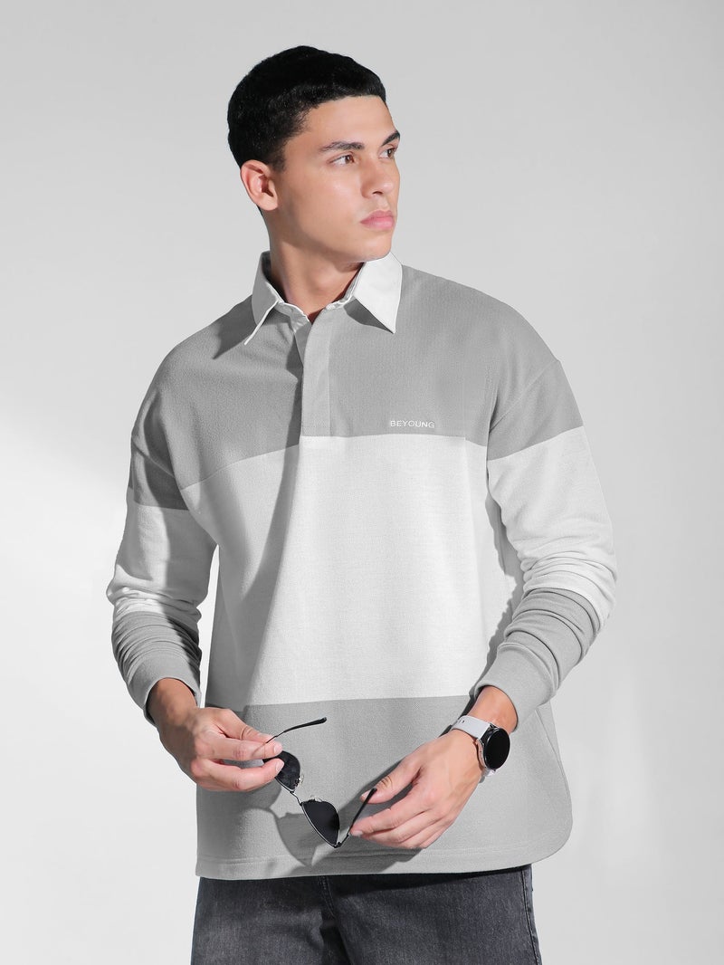 بيونغ سويت شيرت بولو مخطط باللون الرمادي الفاتح - Image 1