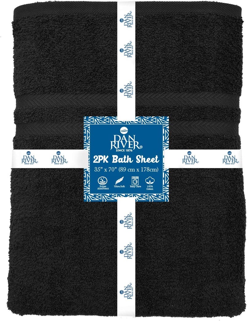 DAN RIVER 2 Pack Luxury Bath Sheets 35x70, 600 GSM, Soft & Quick Dry 100% Ring Spun Cotton Towels Ideal for Hotels, Spas, Gyms & Salons Extra Large, Black - Image 2