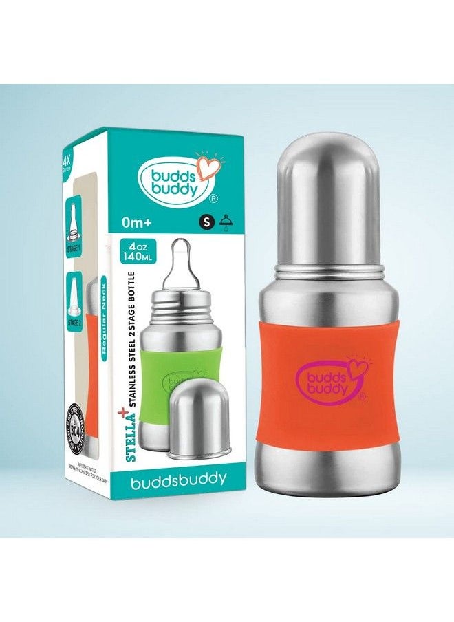 BuddsBuddy Stella Plus Neck New Born Baby Feeding Bottle Made With High Grade Stainless Steel ; Rust Free Feeding Bottle With Nipple ; Leak Proof Baby Bottle ; With Extra Spout Sipper ; 180 Ml ; Orange  - Image 5