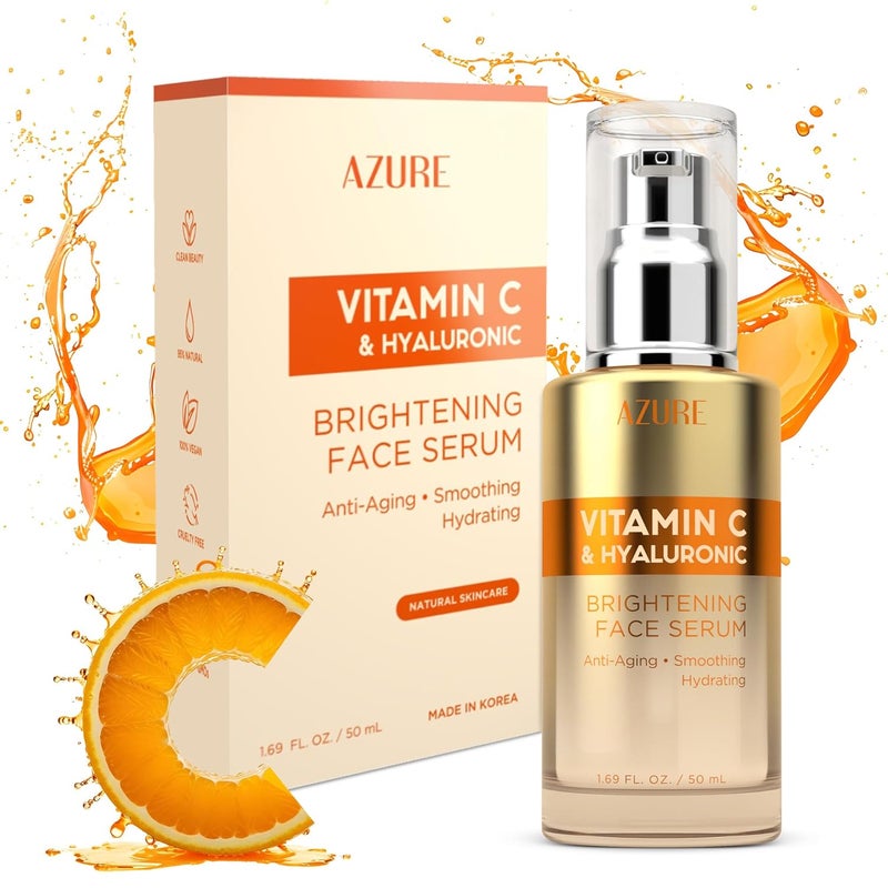 Azure Cosmetics Vitamin C Serum For Face Dermatologist Tested AntiAging with Hyaluronic Acid for Dark Spots Fine Lines Wrinkles Brightning Clean Korean Skincare for Glass Skin 169 fl oz - Image 1