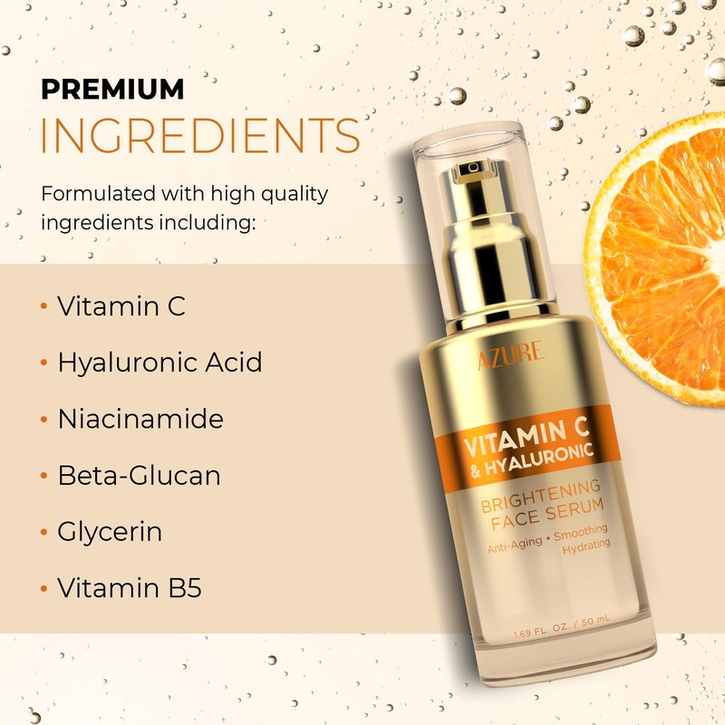 Azure Cosmetics Vitamin C Serum For Face Dermatologist Tested AntiAging with Hyaluronic Acid for Dark Spots Fine Lines Wrinkles Brightning Clean Korean Skincare for Glass Skin 169 fl oz - Image 3