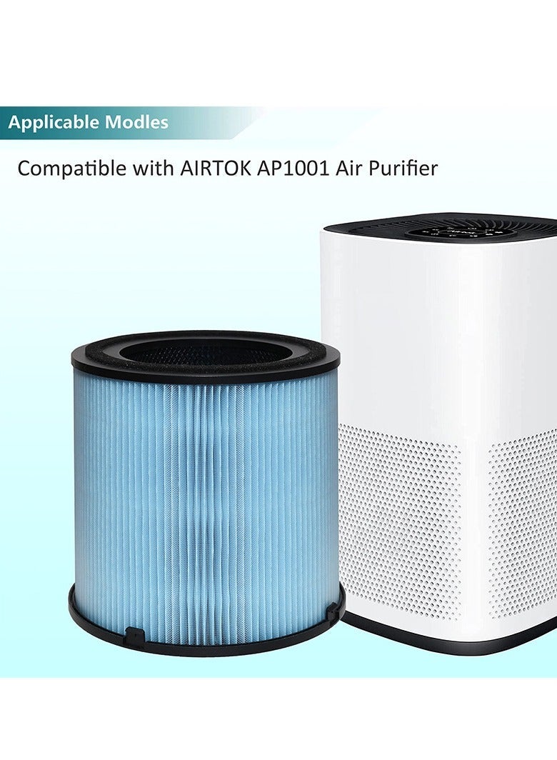 Y&D AIRTOK Genuine Replacement Air Purifier Filter Replaceable Inner Core Filter Activated Carbon Pure Air for Dust Allergens Odors Filter Clean Air Dust Removal 3-in-1 H13 True HEPA-Grade Odor Elimination High Efficiency Dust Pollen Pet Dander Removal 2-Pack Compatible with AIRTOK AP1001 Model Changable Filter Suitable for Home Bedroom Office - Image 3
