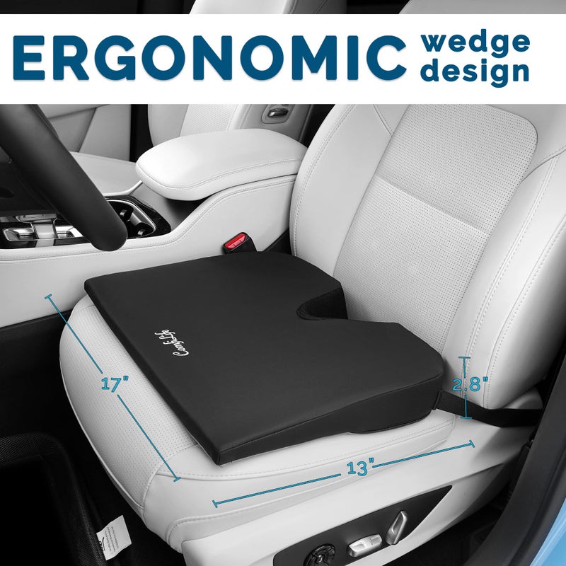 ComfiLife Car Seat Cushion â€“ Premium Wedge Memory Foam Car Cushions for Driving â€“ Seat Cushion for Car â€“ Back & Sciatica Pain Relief for Long Drives â€“ Comfort for Driver, Office, Truck Seat (Beige) - Image 4