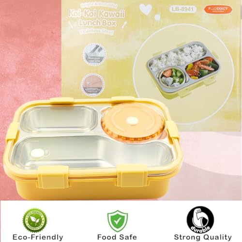 PLUSPOINT Bento Lunch Box Insulated Air Tight Lunch Box and Portable Utensils, Stainless Steel Lunch Containers, Leak Proof Bento Box for Kids, Adults, Men Women (Yellow),750 ml - Image 2