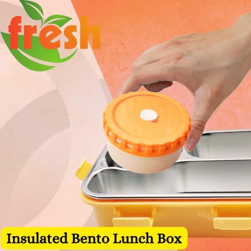 PLUSPOINT Bento Lunch Box Insulated Air Tight Lunch Box and Portable Utensils, Stainless Steel Lunch Containers, Leak Proof Bento Box for Kids, Adults, Men Women (Yellow),750 ml - Image 4