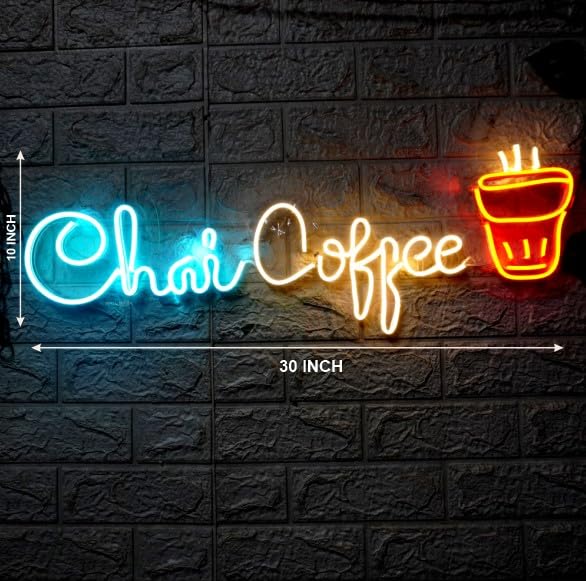 Wall Mitra Wall Mitra Chai Coffee Neon sign Coffee Chai Neon Light Coffee Chai Light Neon Sign Coffee Chai Neon Lights Coffee Chai Room Decor30x10 BLUEWARM WHITERED  - Image 2