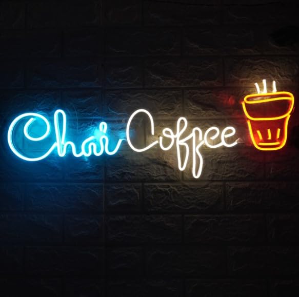 Wall Mitra Wall Mitra Chai Coffee Neon sign Coffee Chai Neon Light Coffee Chai Light Neon Sign Coffee Chai Neon Lights Coffee Chai Room Decor30x10 BLUEWARM WHITERED  - Image 3