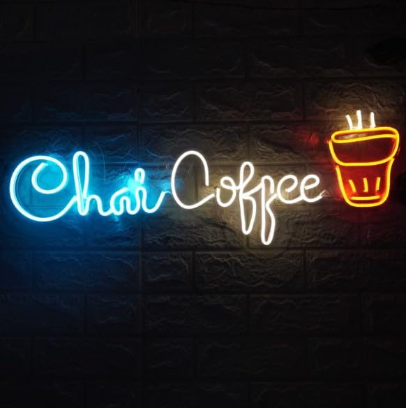 Wall Mitra Wall Mitra Chai Coffee Neon sign Coffee Chai Neon Light Coffee Chai Light Neon Sign Coffee Chai Neon Lights Coffee Chai Room Decor30x10 BLUEWARM WHITERED  - Image 1