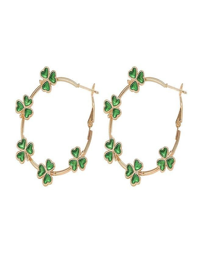 Cicod St Patrick's Day Earrings for Women,Irish Shamrock Green Hoop Earrings Green Clover Crystal Opal Drop Dangle Earrings Good Luck St patrick's Day Outfit Holiday Jewelry (Hoop) - Image 1