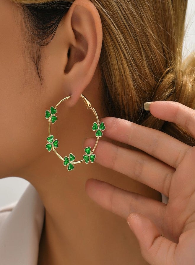 Cicod St Patrick's Day Earrings for Women,Irish Shamrock Green Hoop Earrings Green Clover Crystal Opal Drop Dangle Earrings Good Luck St patrick's Day Outfit Holiday Jewelry (Hoop) - Image 2