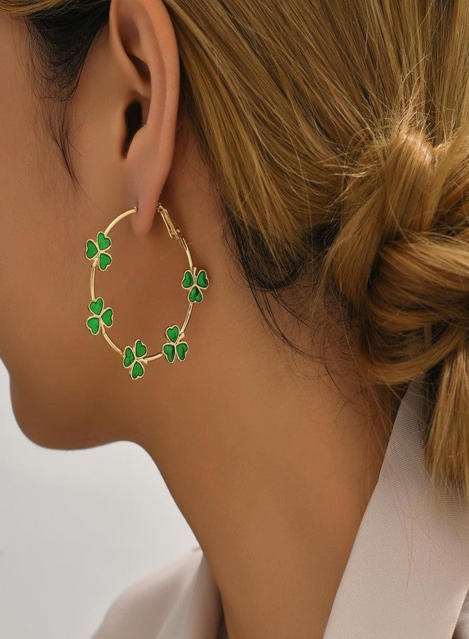 Cicod St Patrick's Day Earrings for Women,Irish Shamrock Green Hoop Earrings Green Clover Crystal Opal Drop Dangle Earrings Good Luck St patrick's Day Outfit Holiday Jewelry (Hoop) - Image 3