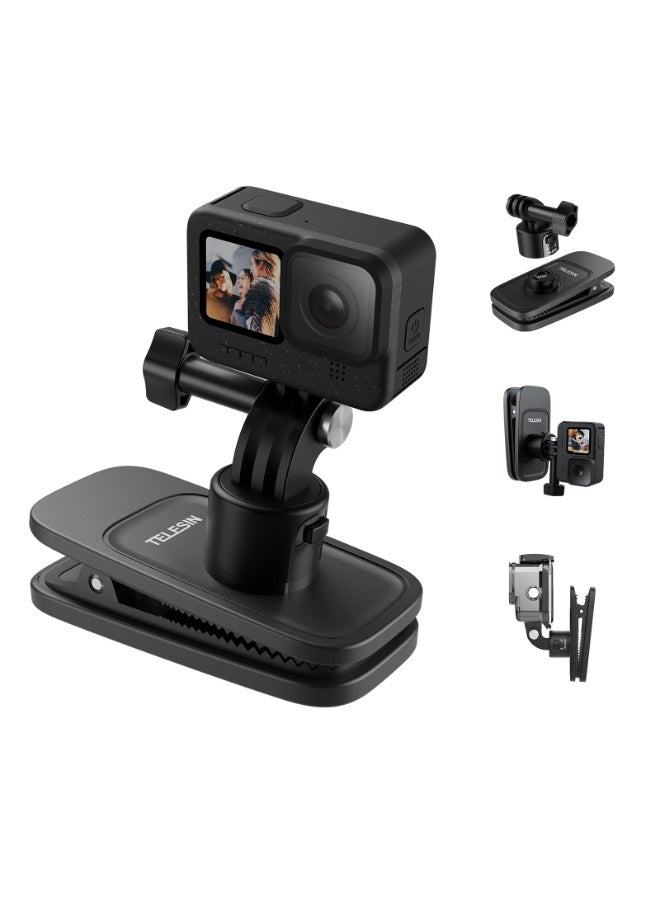 TELESIN Backpack Mount Clip, Quick Release Cameras Shoulder Strap Holder, Magnetic Swivel Cameras Mount for GoPro 13 12 11 10 9 8 7 Max Insta360 X3 X4 Go3 Ace Pro DJI Action 3 4 Osmo Pocket 3, Black  - Image 1