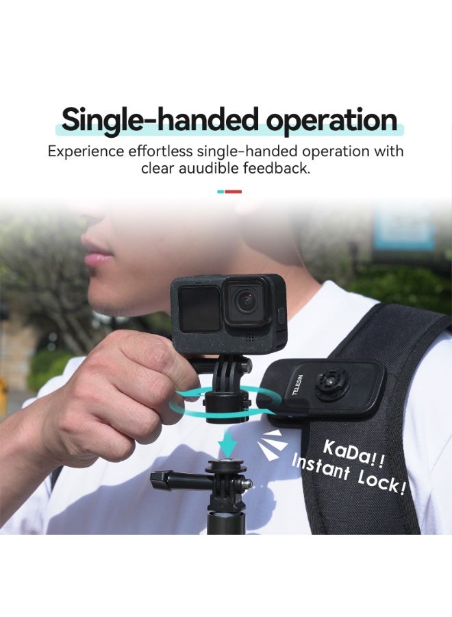 TELESIN Backpack Mount Clip, Quick Release Cameras Shoulder Strap Holder, Magnetic Swivel Cameras Mount for GoPro 13 12 11 10 9 8 7 Max Insta360 X3 X4 Go3 Ace Pro DJI Action 3 4 Osmo Pocket 3, Black  - Image 5