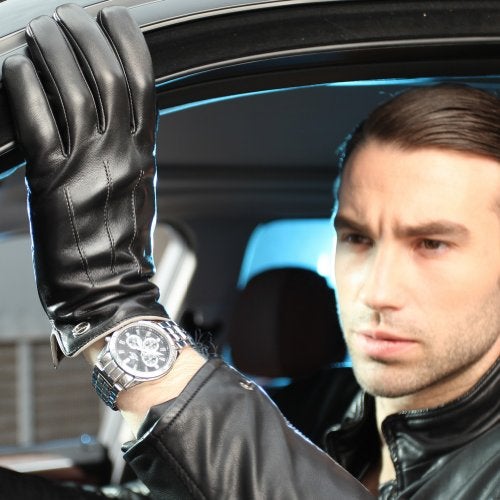 ELMA Winter Leather Gloves for Men - Mens Luxury Sheepskin Warm Thick Cashmere/Fleece Lined Cold Weather Glove Best for Driving Riding Running Cycling Color (Black,9) - Image 2