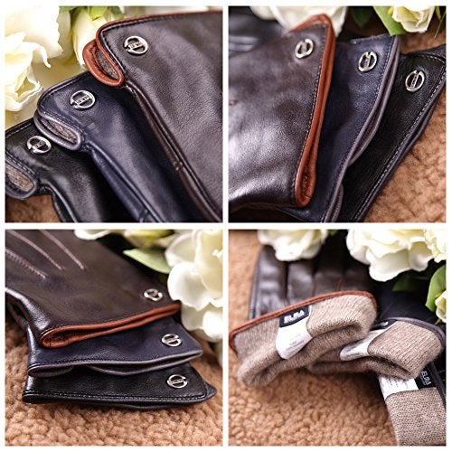 ELMA Winter Leather Gloves for Men - Mens Luxury Sheepskin Warm Thick Cashmere/Fleece Lined Cold Weather Glove Best for Driving Riding Running Cycling Color (Black,9) - Image 5