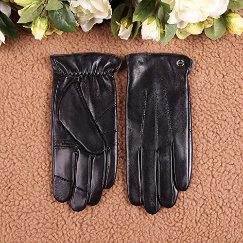 ELMA Winter Leather Gloves for Men - Mens Luxury Sheepskin Warm Thick Cashmere/Fleece Lined Cold Weather Glove Best for Driving Riding Running Cycling Color (Black,9) - Image 4