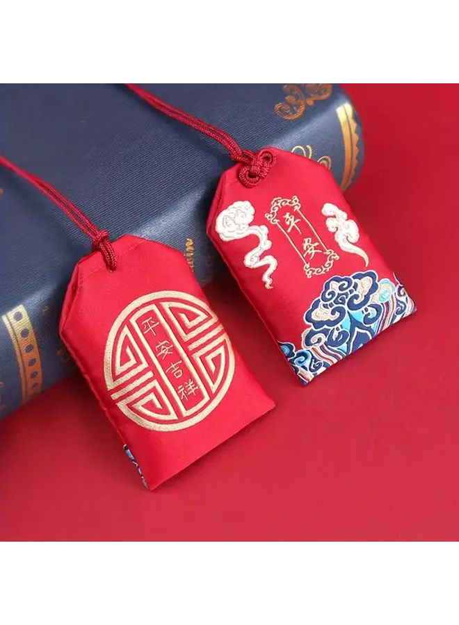 2pcs Tassel Red Ping An Embroidered Sachets Protection Good Luck Amulet Pouches - Image 1