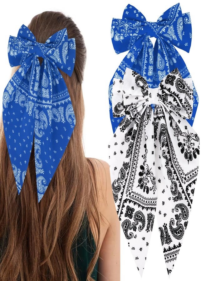 ANBALA 2Pcs Bandana Hair Bows for Women Girls White Blue Silky Satin Large Bow Hair Clips Styling Aesthetic Accessories - Image 1