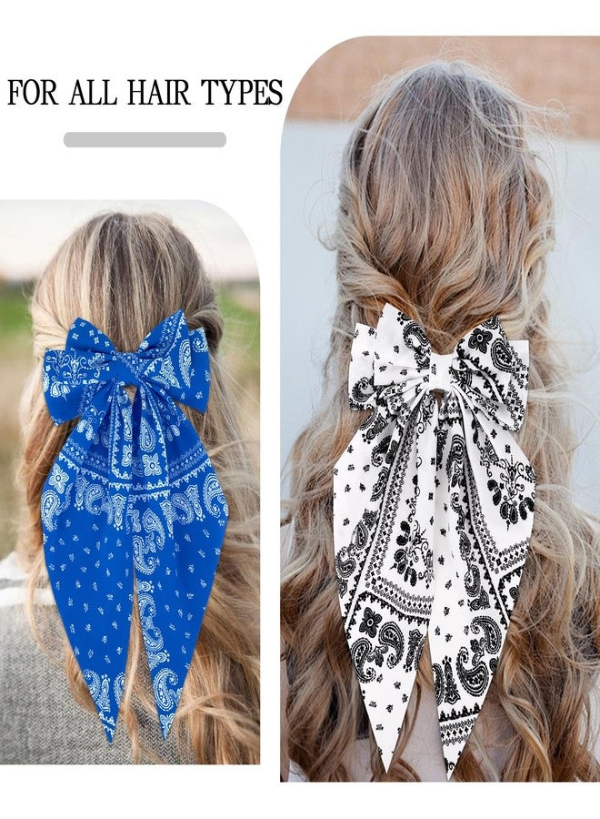 ANBALA 2Pcs Bandana Hair Bows for Women Girls White Blue Silky Satin Large Bow Hair Clips Styling Aesthetic Accessories - Image 5