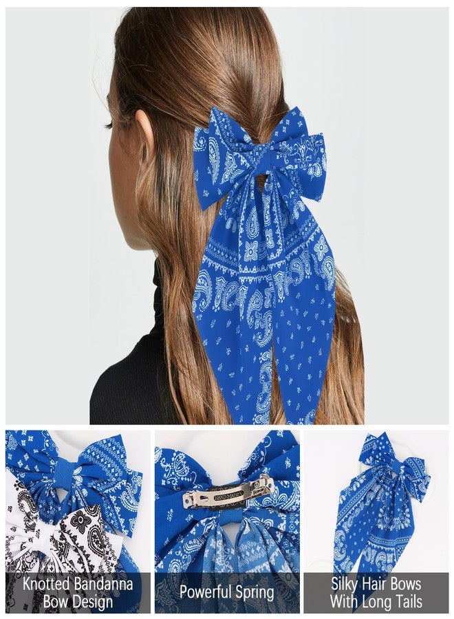 ANBALA 2Pcs Bandana Hair Bows for Women Girls White Blue Silky Satin Large Bow Hair Clips Styling Aesthetic Accessories - Image 3