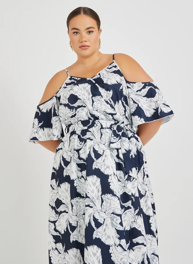 Styli Floral Cold-Shoulder Dress