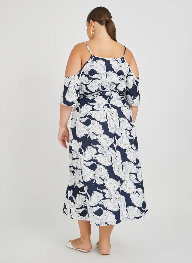 Styli Floral Cold-Shoulder Dress