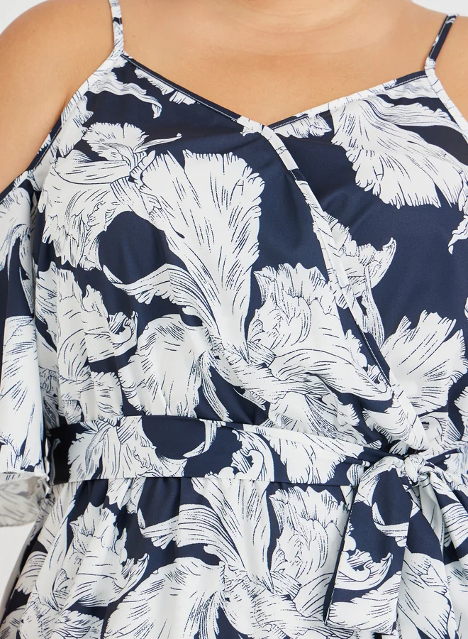 Styli Floral Cold-Shoulder Dress