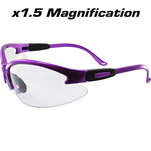 Birdz Eyewear Flamingo Women's Work Safety Glasses Bifocals Readers Purple Frame + 1.5 Magnification Clear Lenses - Image 3