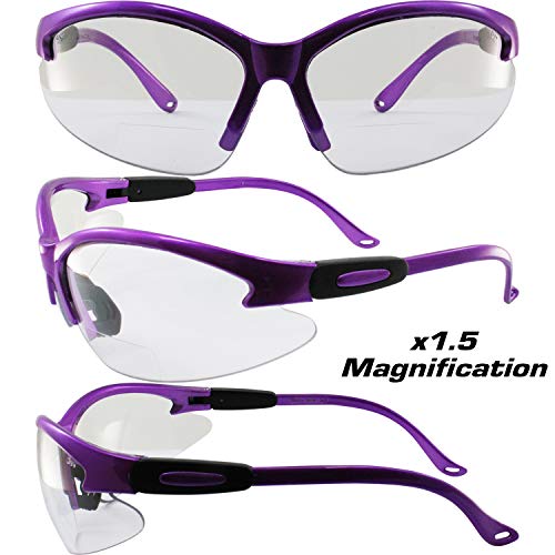 Birdz Eyewear Flamingo Women's Work Safety Glasses Bifocals Readers Purple Frame + 1.5 Magnification Clear Lenses - Image 5