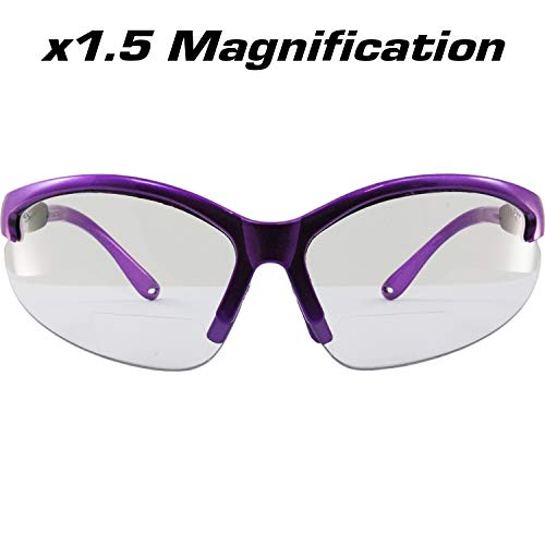 Birdz Eyewear Flamingo Women's Work Safety Glasses Bifocals Readers Purple Frame + 1.5 Magnification Clear Lenses - Image 2
