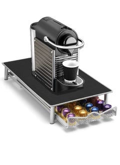 Coffee Pod Holder and Coffee Machine Stand Anti Vibration Non Slip Surface Mesh Drawer Rack for 40Pcs Nespresso Espresso Capsules