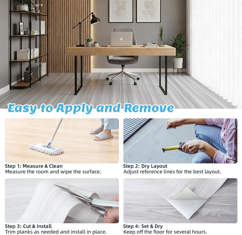 Art3d 15 Sq.ft Peel and Stick Floor Tiles, 10Pcs Luxury Vinyl Plank Flooring Wood Look, Adhesive and Waterproof Tile Sticker for Bedroom, Living Room, Kitchen, Grey - Image 2
