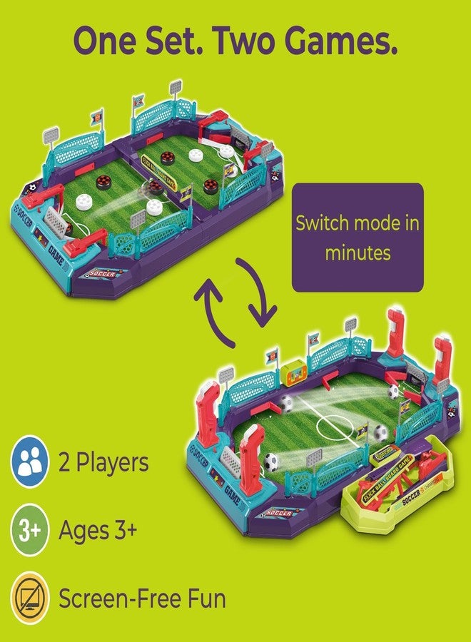 OLEOCA Soccer Board Game - 2 in 1 Foosball & Sling Puck Game Set with Dual Control Handles, Scorekeeper and Goal Bell, Soccer Toys for Kids Ages 3+ - Image 3