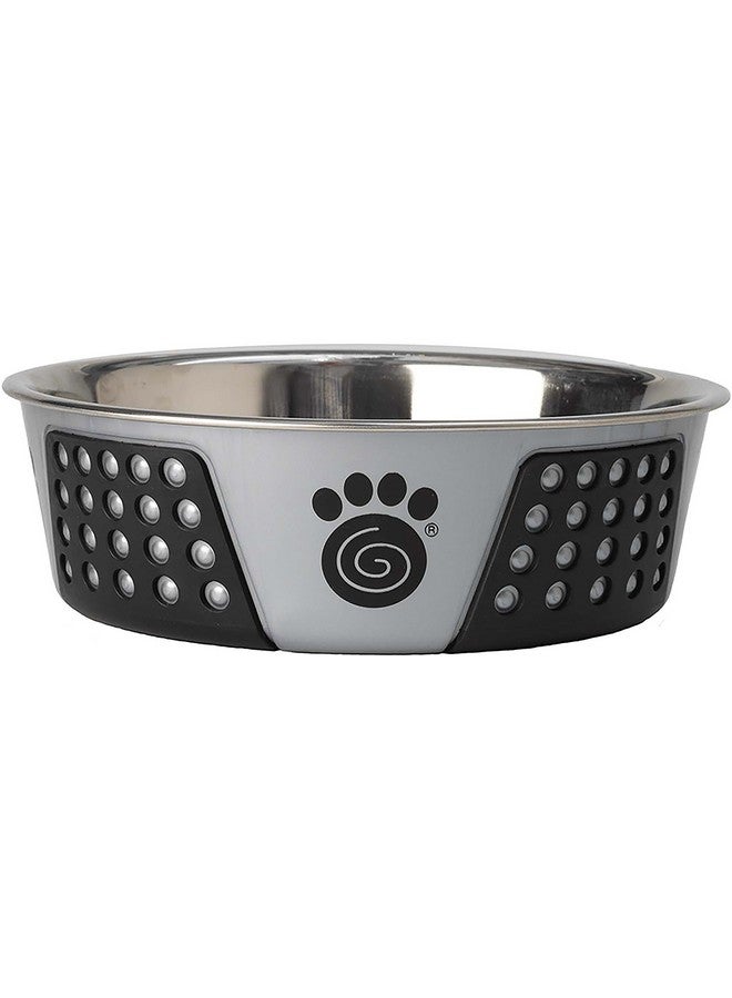 PetRageous 13099 Fiji Stainless Steel Non-Slip Dishwasher-Safe Dog Bowl 6.5-Cup Capacity 8.5-inch Diameter 2.75-inch Tall for Large and Extra Large Dogs, Light Grey and Black - Image 1
