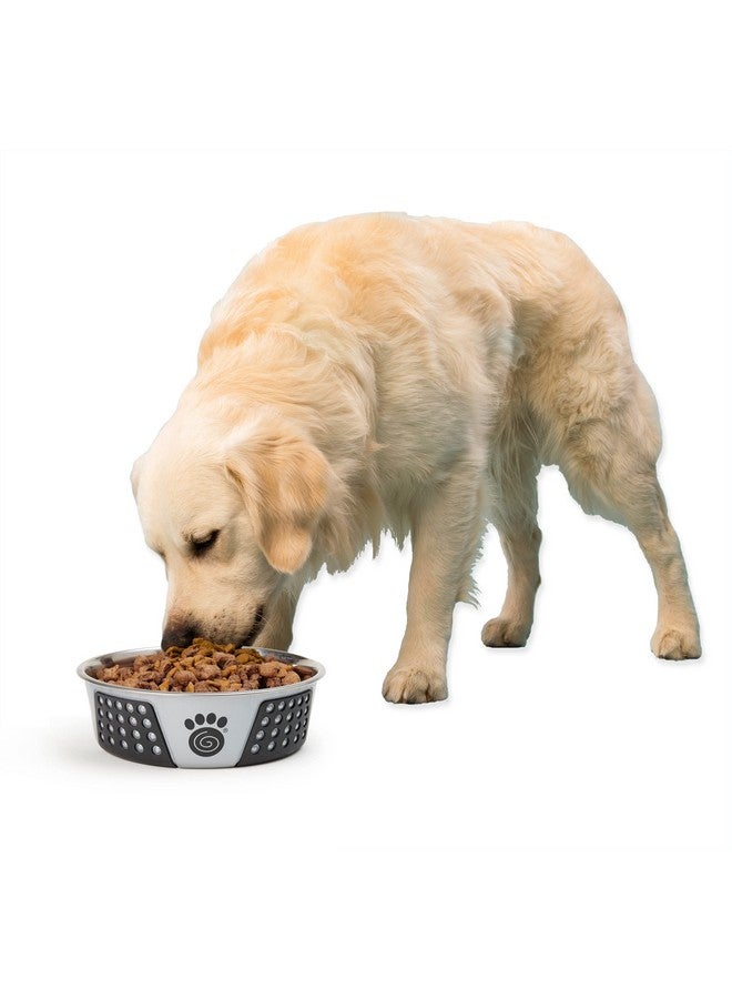 PetRageous 13099 Fiji Stainless Steel Non-Slip Dishwasher-Safe Dog Bowl 6.5-Cup Capacity 8.5-inch Diameter 2.75-inch Tall for Large and Extra Large Dogs, Light Grey and Black - Image 5