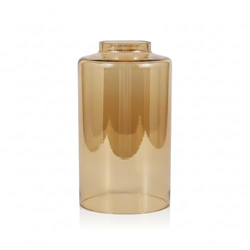 SINOMAN Amber Glass Lamp Shade Cylindrical Transparent Golden Brown Globe for Pendant Lights, Wall Sconces, Chandeliers and Ceiling Fixtures Vintage Style Amber Glass Light Cover for Home - Image 1