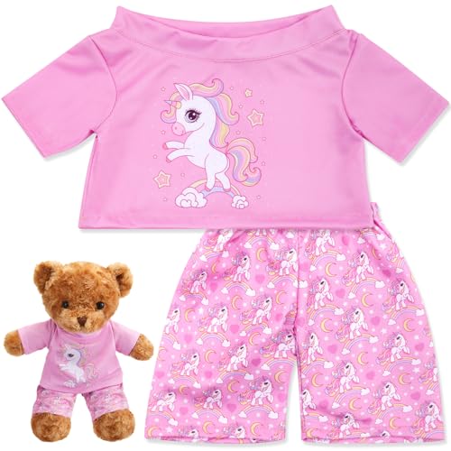 Skicuff 2 Pcs Bear Clothes Outfit Fit Most 1216 Inch Stuffed Clothing Cute Plush Doll Clothes Plushy Bear Pajamas for Stuffed Make Your Own Plush BearsUnicorn StylePink - Image 1