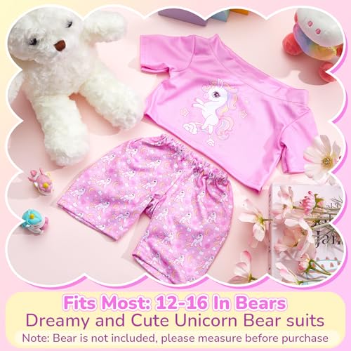 Skicuff 2 Pcs Bear Clothes Outfit Fit Most 1216 Inch Stuffed Clothing Cute Plush Doll Clothes Plushy Bear Pajamas for Stuffed Make Your Own Plush BearsUnicorn StylePink - Image 5