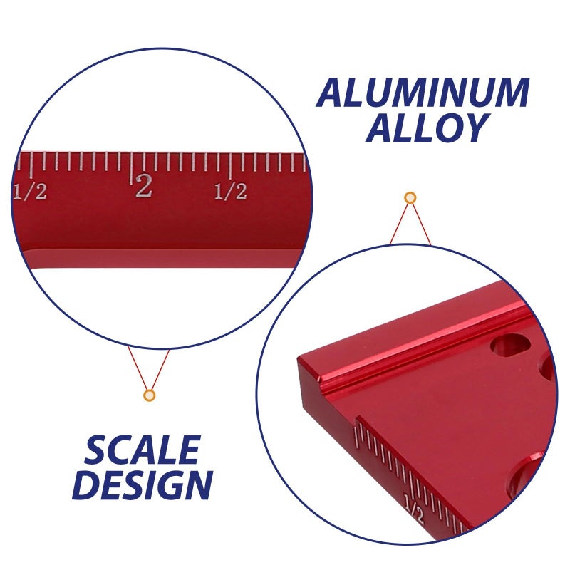 Multi Angle Aluminum Measuring Ruler 45 90 Degree Woodworking Square Miter Tool Red - Image 4