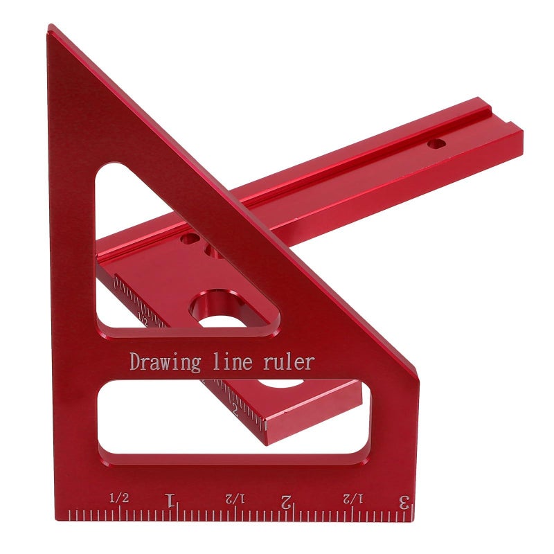 Multi Angle Aluminum Measuring Ruler 45 90 Degree Woodworking Square Miter Tool Red - Image 2