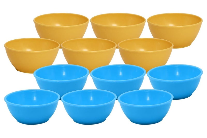 Wonder Wonder Homeware Premium Microwave Safe Round Plain Katori Set Set of 12 200 ml Blue Color Yellow Cyan  - Image 1