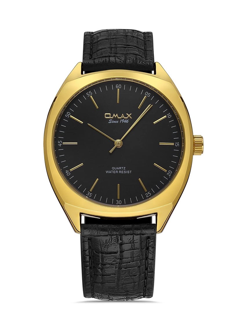 Omax Men's Black Luxury Wrist Watch, Watches for Men, Stainless Watches, Leather Band, Analog Dial, Waterproof Watch, 1 Year Warranty - Image 1