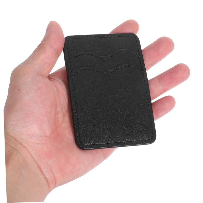 Black Adhesive Phone Card Holder PU Leather Wallet Stick Two Card Pocket - Image 5