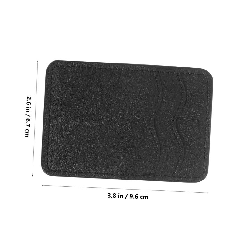 Black Adhesive Phone Card Holder PU Leather Wallet Stick Two Card Pocket - Image 3