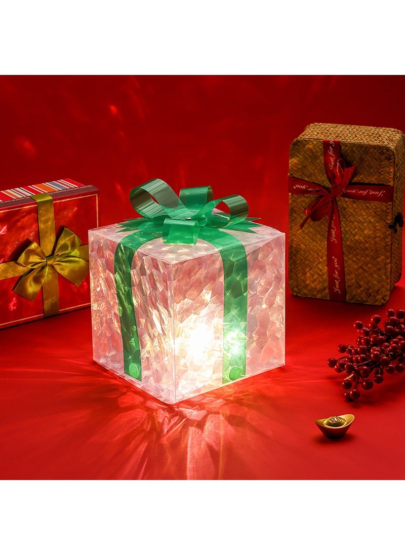 Luminous gift box cross-border Christmas decoration laser gift box pile gift box Christmas window transparent luminous gift box Large green bowknot cat eye pile gift box 