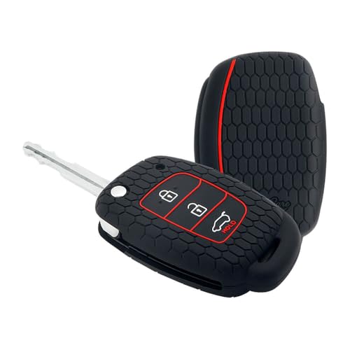 keyzone Keycare Silicone Key Cover for Venue, Creta, Aura, Elite I20, Active I20, Xcent 3 Button Flip Key (Kc10 Back with Kc Miniblack) - Image 1