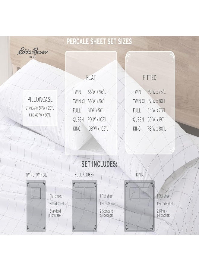 Eddie Bauer - Twin Sheets, Cotton Percale Bedding Set, Crisp & Cool Home Decor (Labrador Fields White, Twin) - Image 3