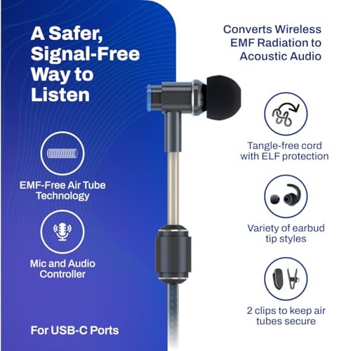 DefenderShield Air Tube Stereo Earbuds USB-C - Universal Acoustic Wired Headphones with Mic & Volume Control - Image 3