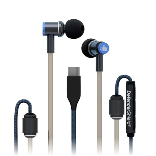 DefenderShield Air Tube Stereo Earbuds USB-C - Universal Acoustic Wired Headphones with Mic & Volume Control - Image 1